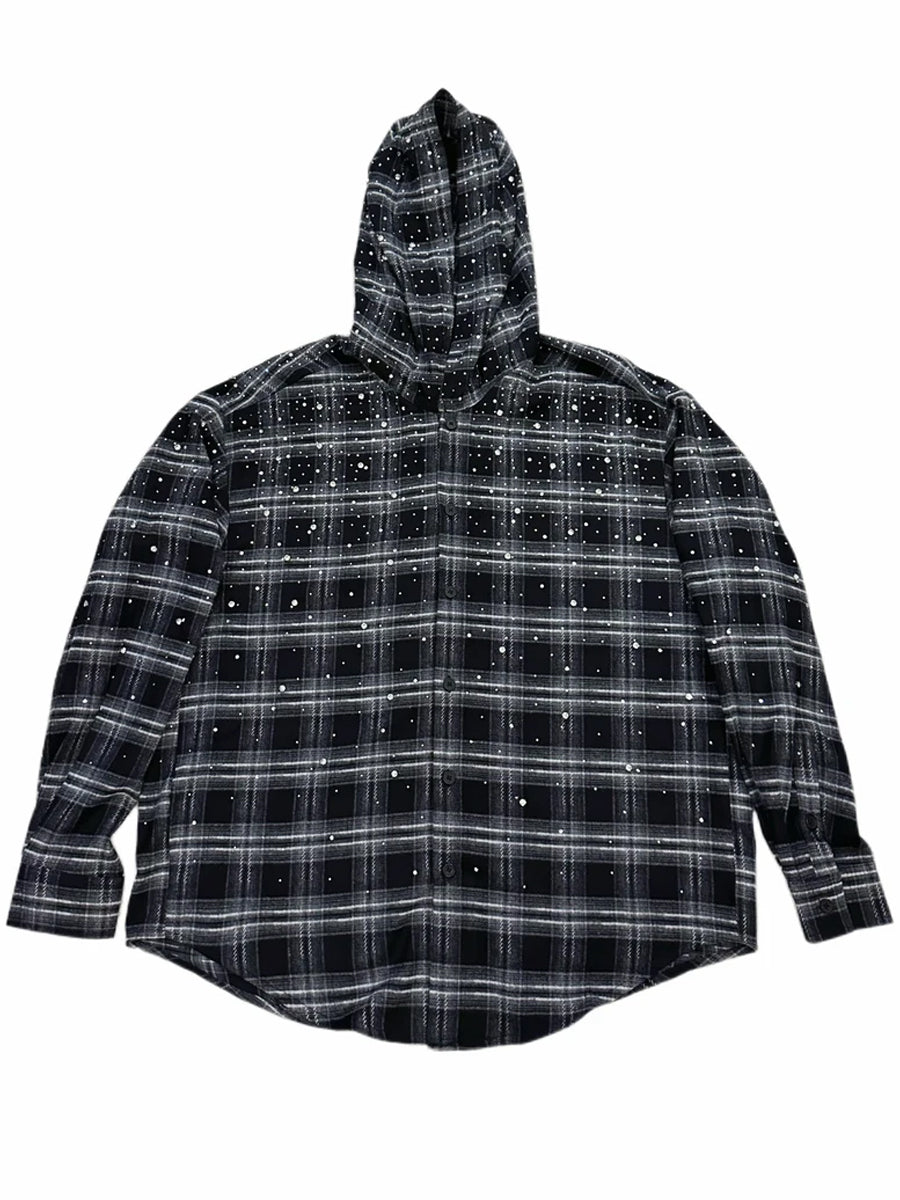 Men's Plaid Rhinestone Sparkle Hooded Sweatshirt