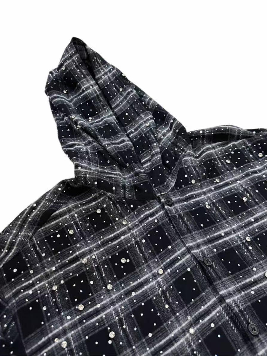 Men's Plaid Rhinestone Sparkle Hooded Sweatshirt