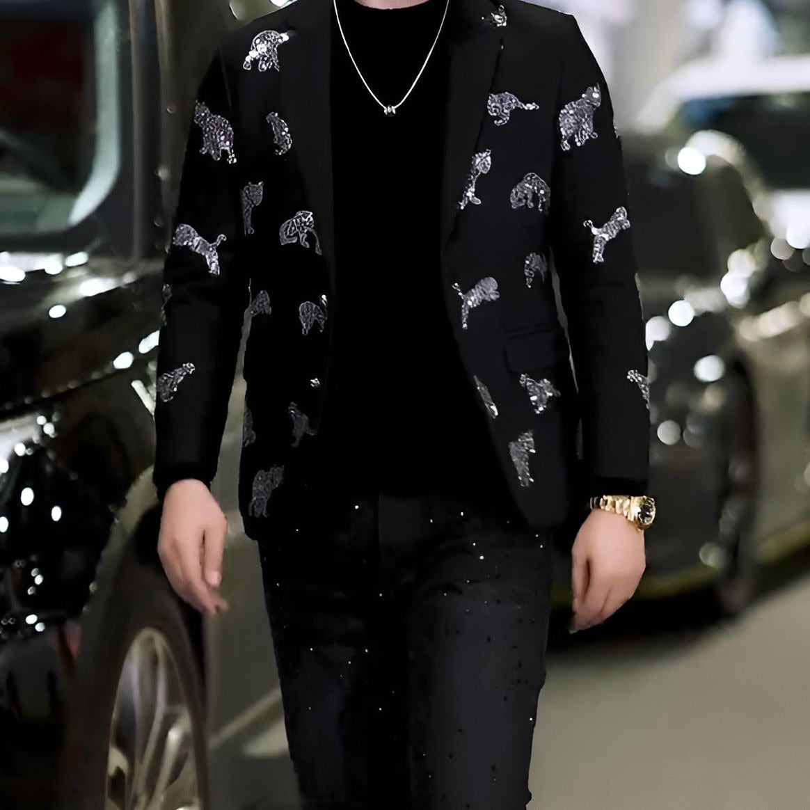 Sequined leopard suit