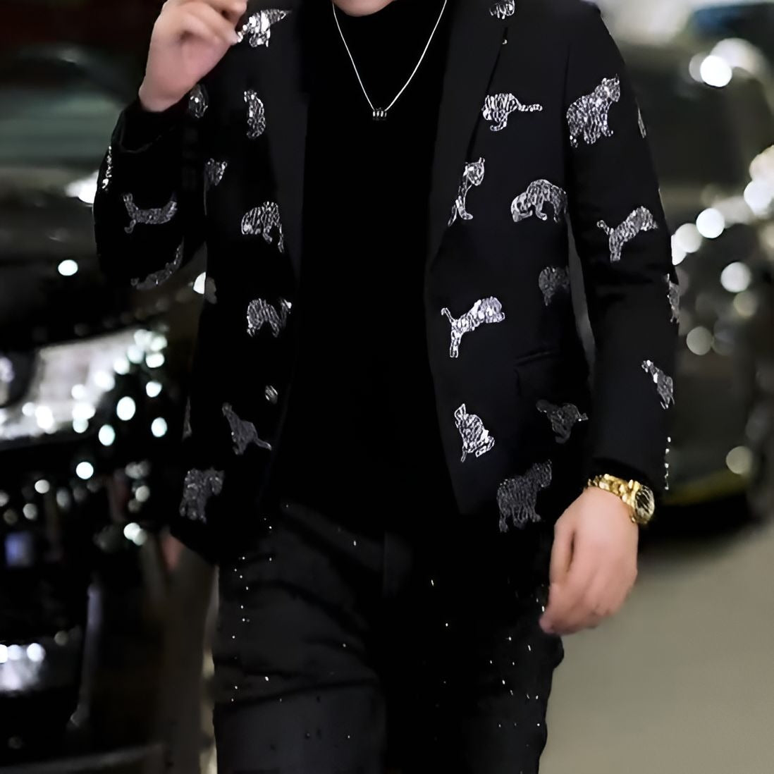 Sequined leopard suit