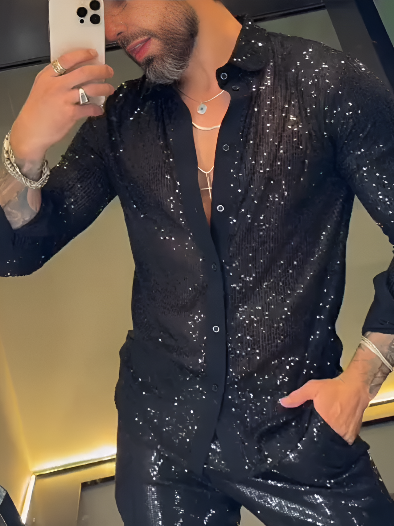 Sheer Black Crystal Shirt