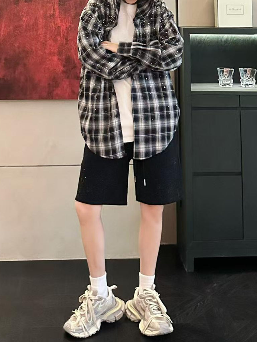 Men's Plaid Rhinestone Sparkle Hooded Sweatshirt