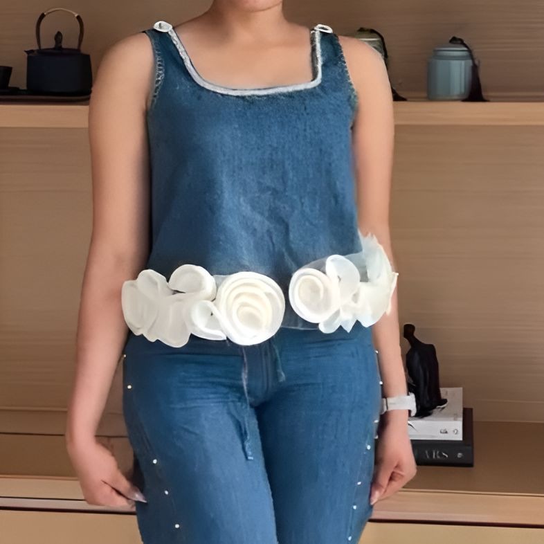 3D Floral Denim Sleeveless Top