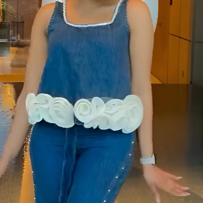 3D Floral Denim Sleeveless Top
