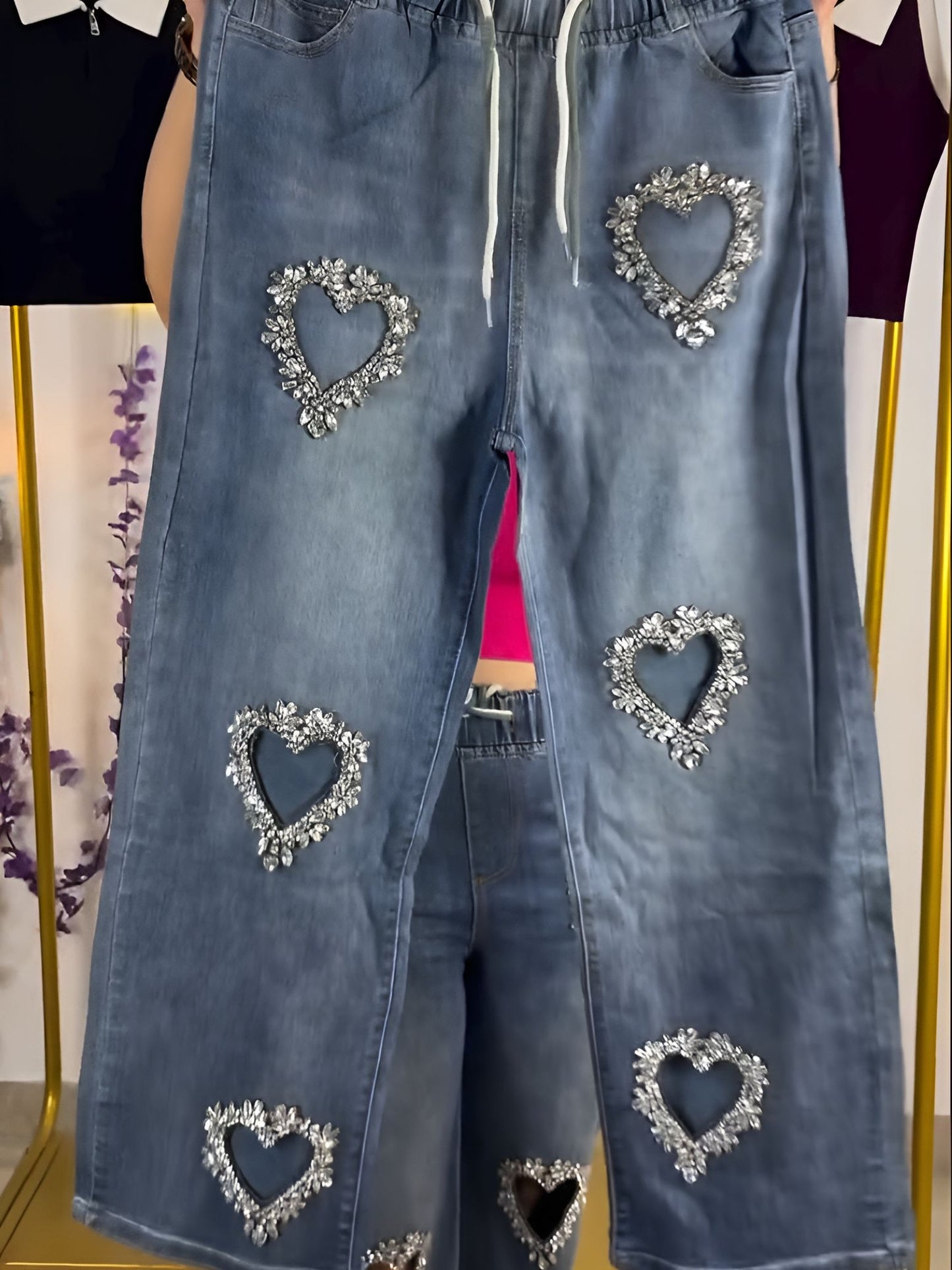 Crown Heart Rhinestone Jeans