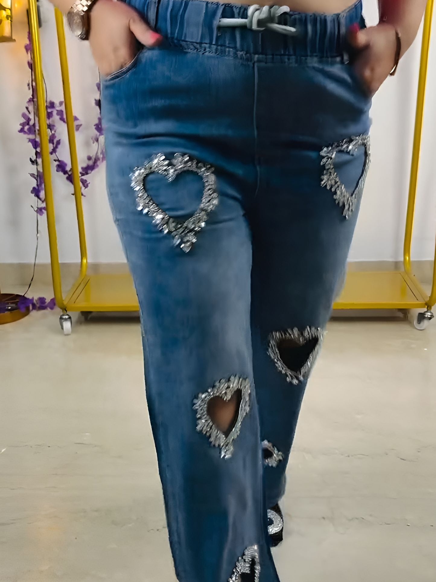Crown Heart Rhinestone Jeans