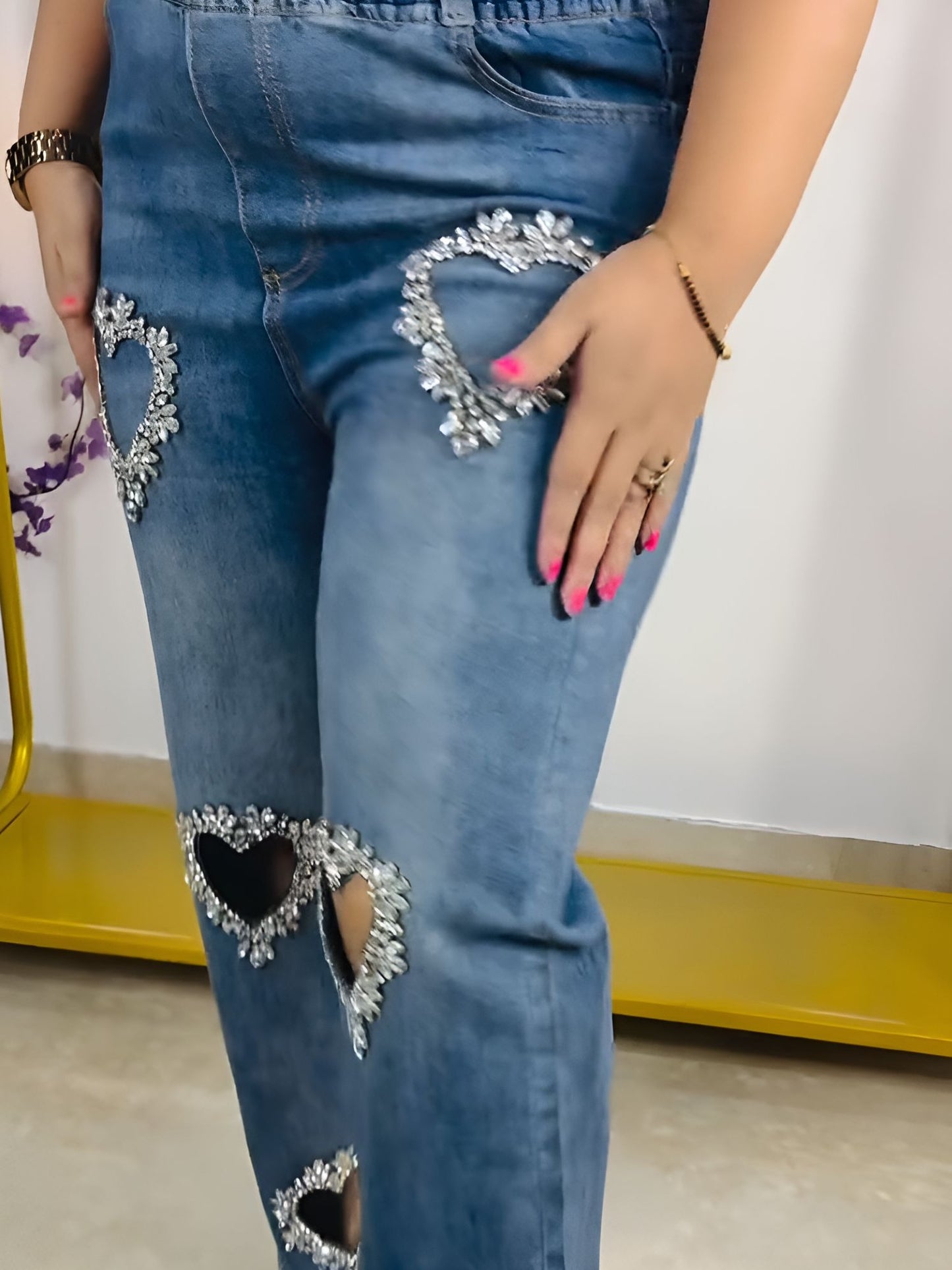 Crown Heart Rhinestone Jeans