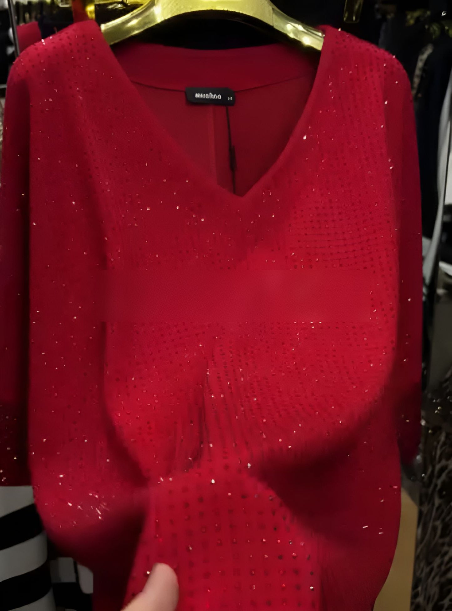 Red diamond-covered women's top