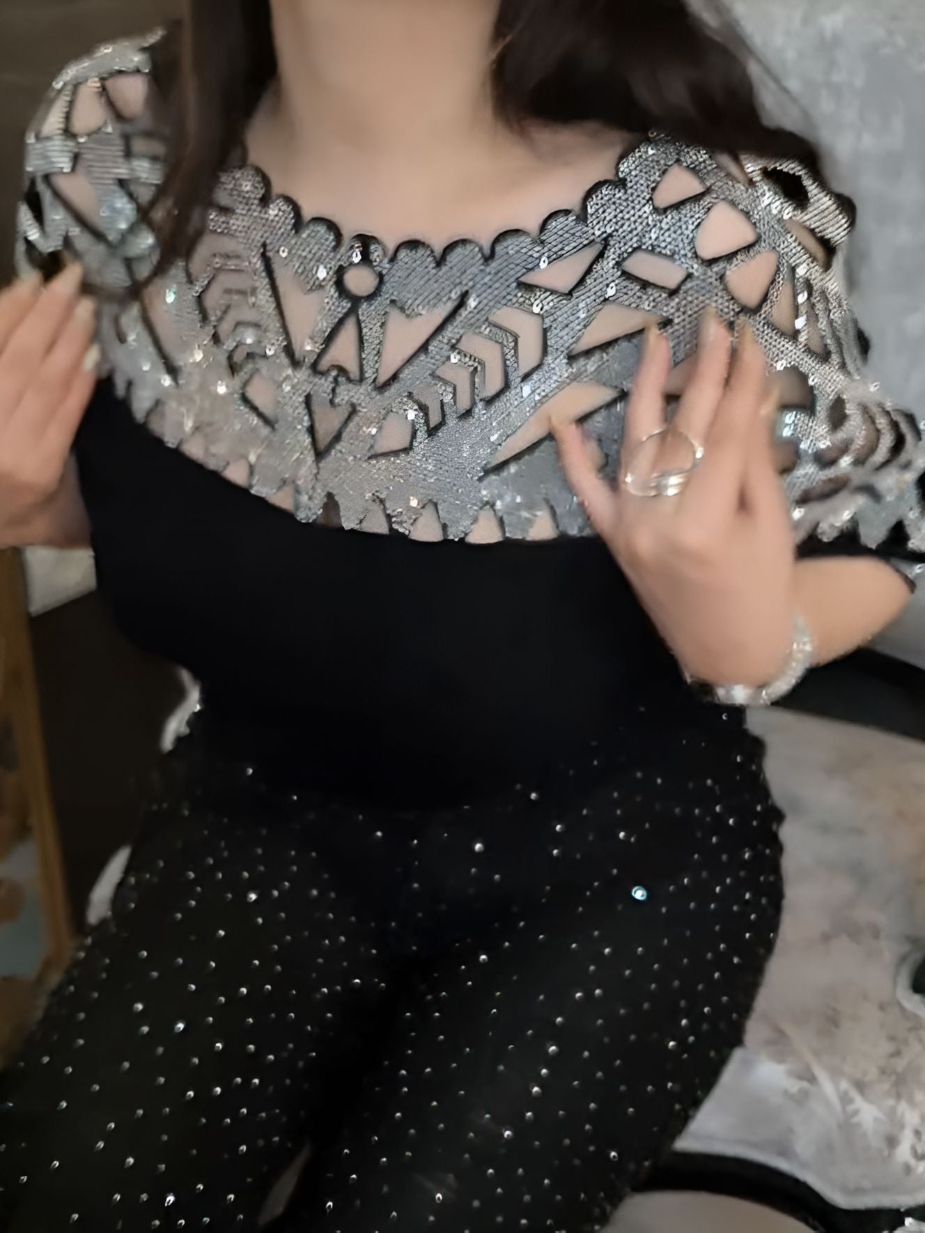 Diamond cutout design women's top