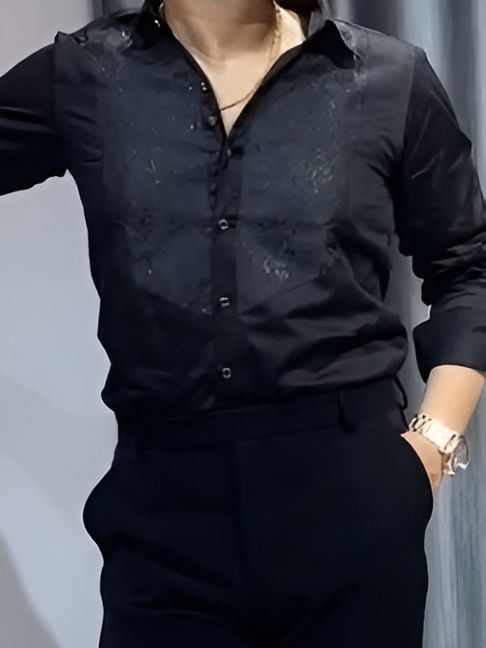 Faux Embroidery Black Shirt