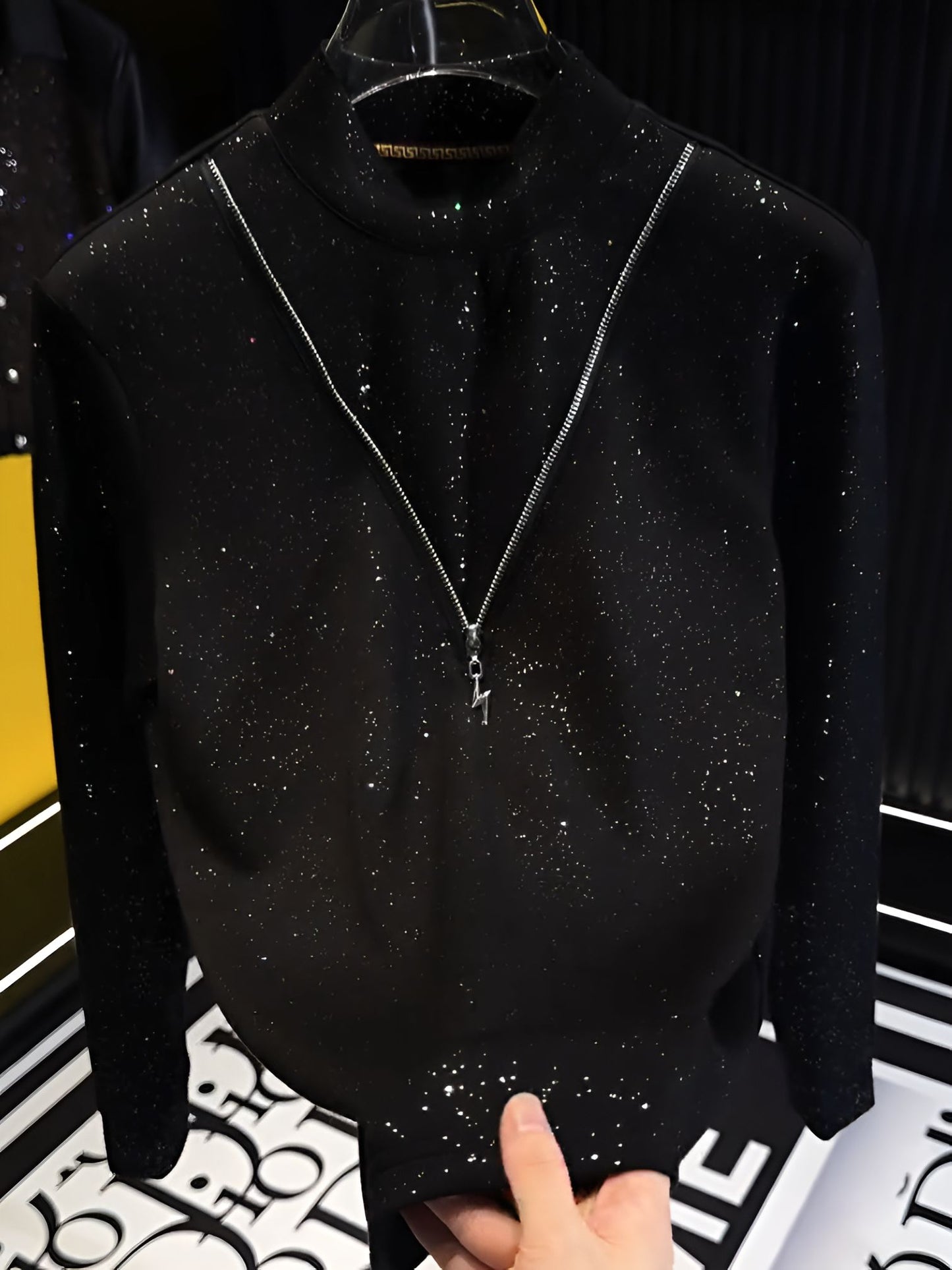 Full Crystal Zip Fake Two-Piece Hoodie