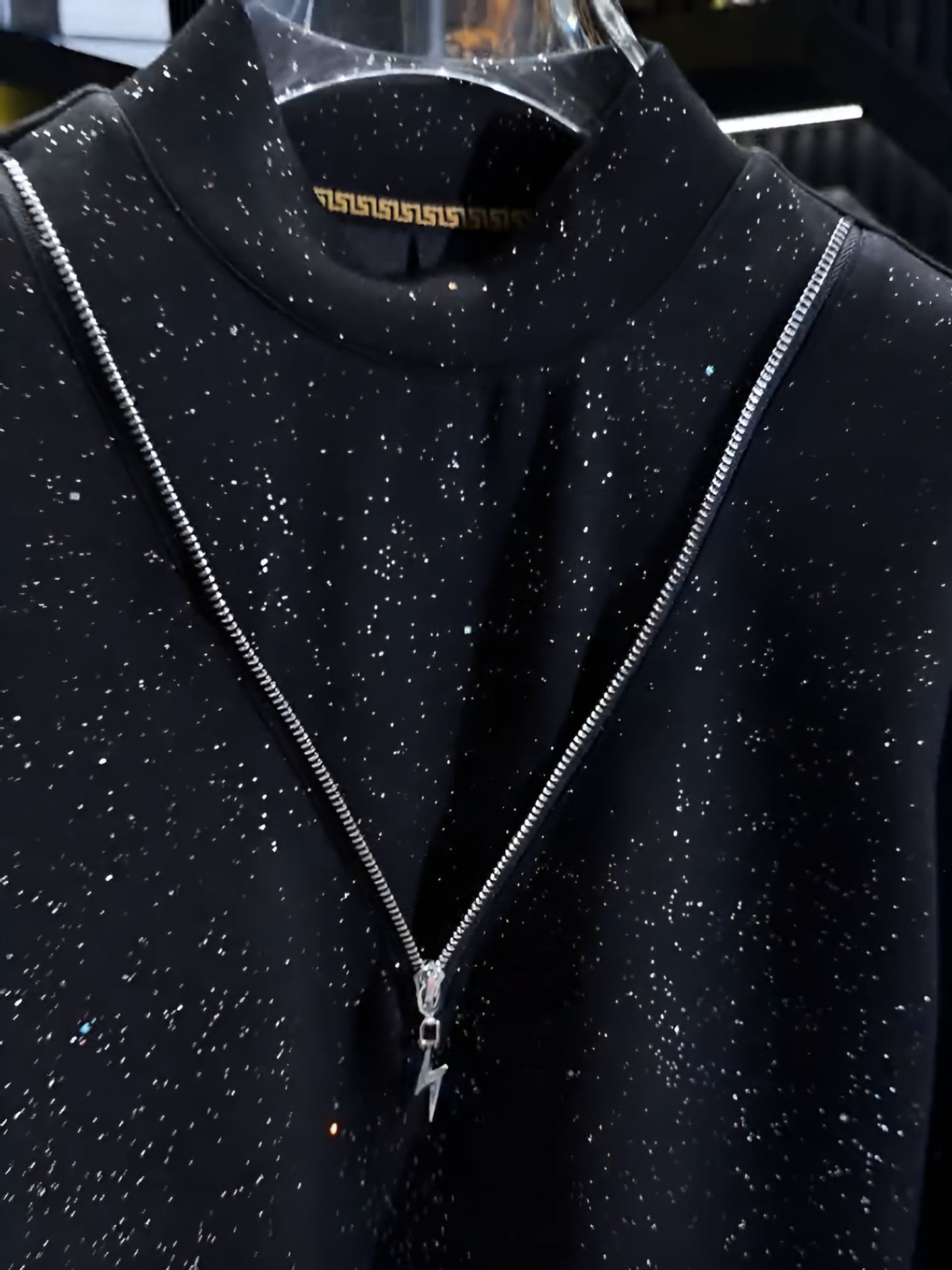 Full Crystal Zip Fake Two-Piece Hoodie