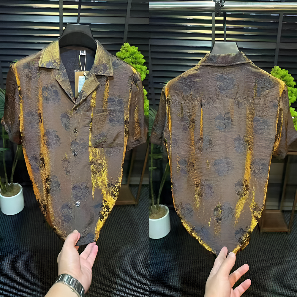 Pleated floral reflective fabric shirt