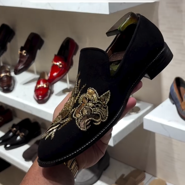 Gold Sequin Velvet Men's Shoes