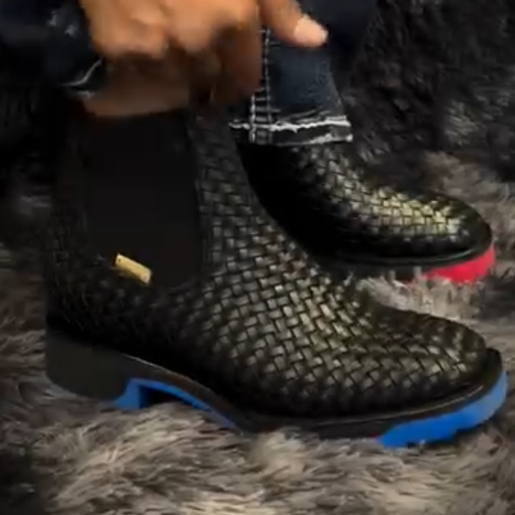 Woven Leather Ankle Boots