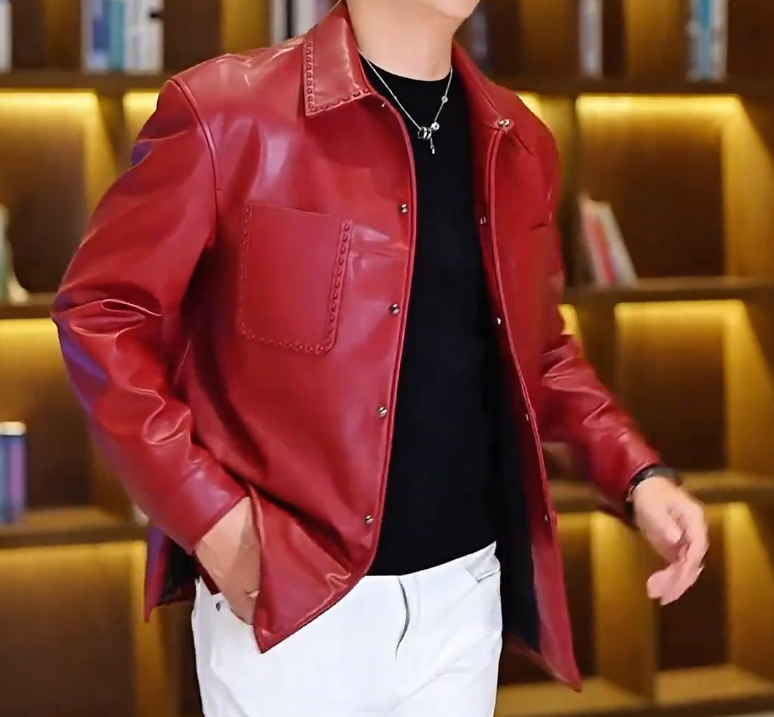 Red Shirt-Style Leather Jacket
