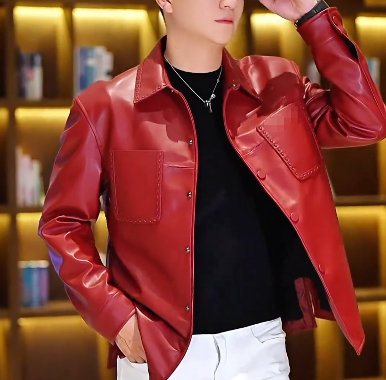 Red Shirt-Style Leather Jacket