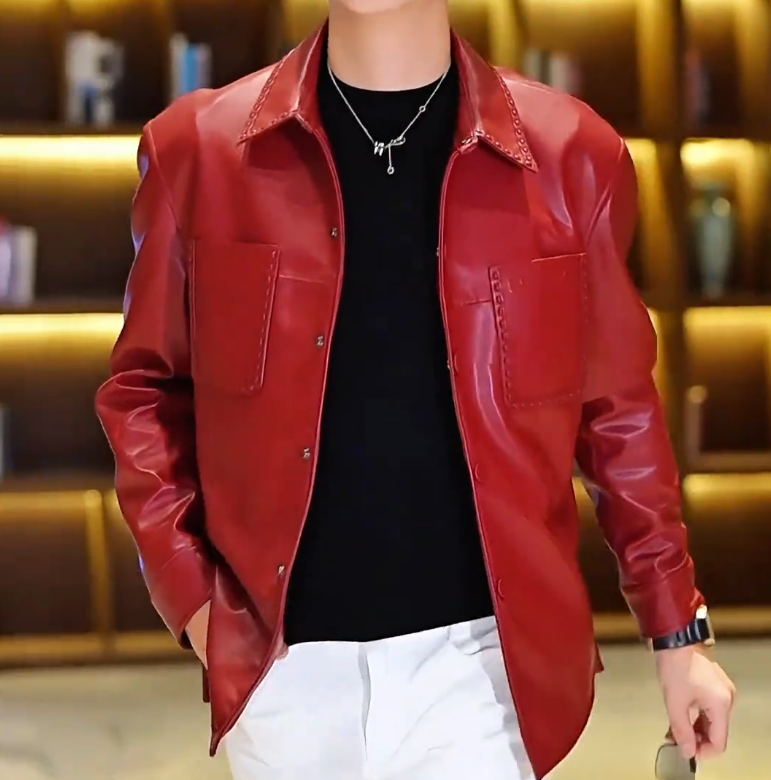 Red Shirt-Style Leather Jacket