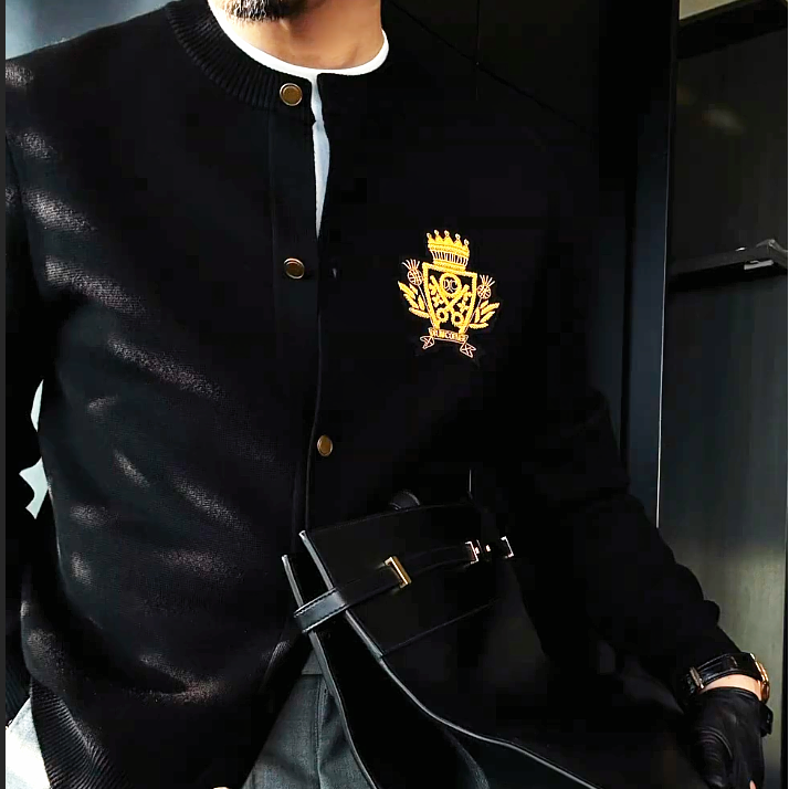 Royal Embroidered Black Knit