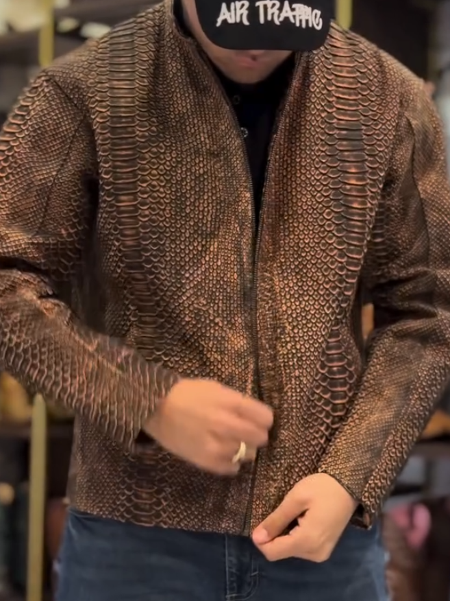 Snake Print Leather Jacket