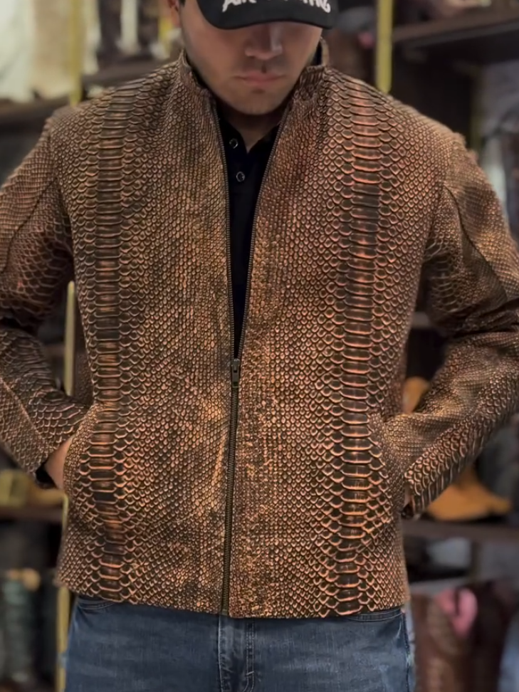Snake Print Leather Jacket