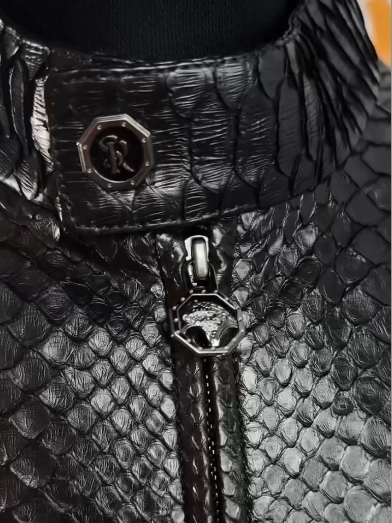 Men's Black Python Leather Jacket