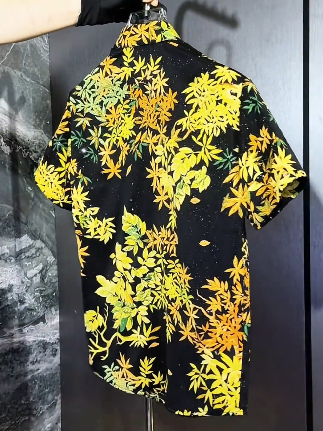 Yellow Sequin Black Short-Sleeve Shirt