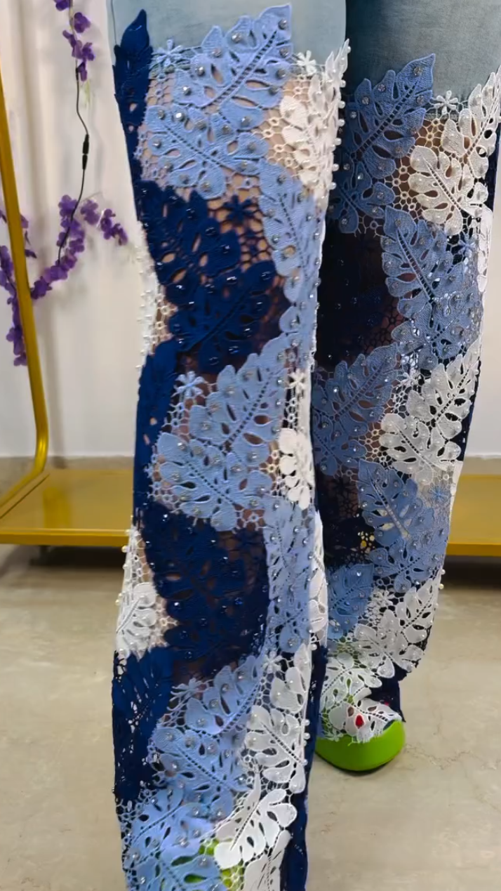 Multicolor lace jeans