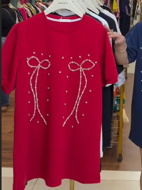 Pearl Bow T-shirt Dress