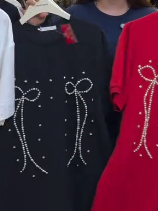 Pearl Bow T-shirt Dress