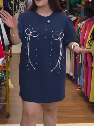 Pearl Bow T-shirt Dress