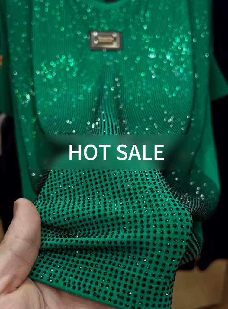 Green full diamond bat sleeve women's top