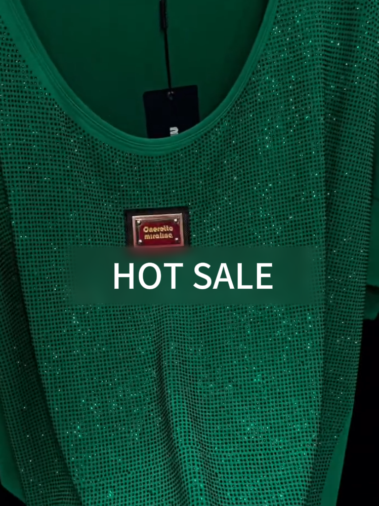 Green full diamond bat sleeve women's top