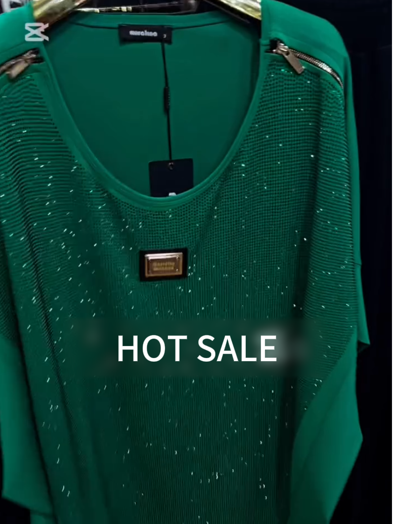 Green full diamond bat sleeve women's top