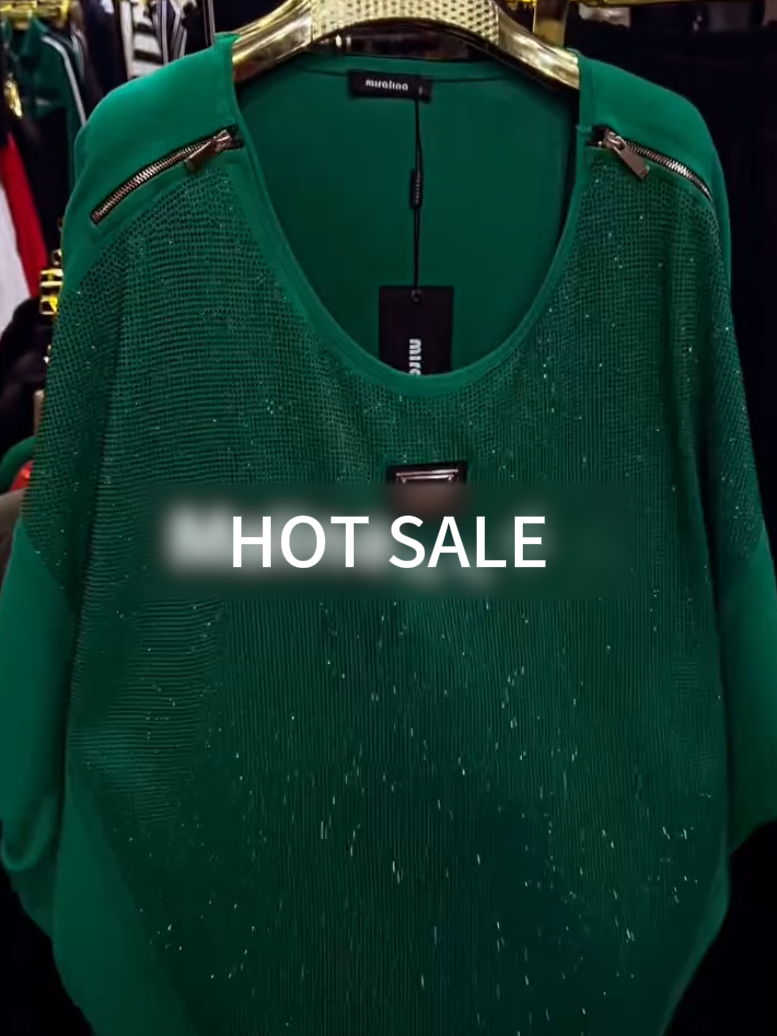 Green full diamond bat sleeve women's top