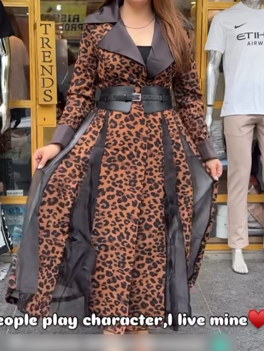 Leopard print trench coat skirt
