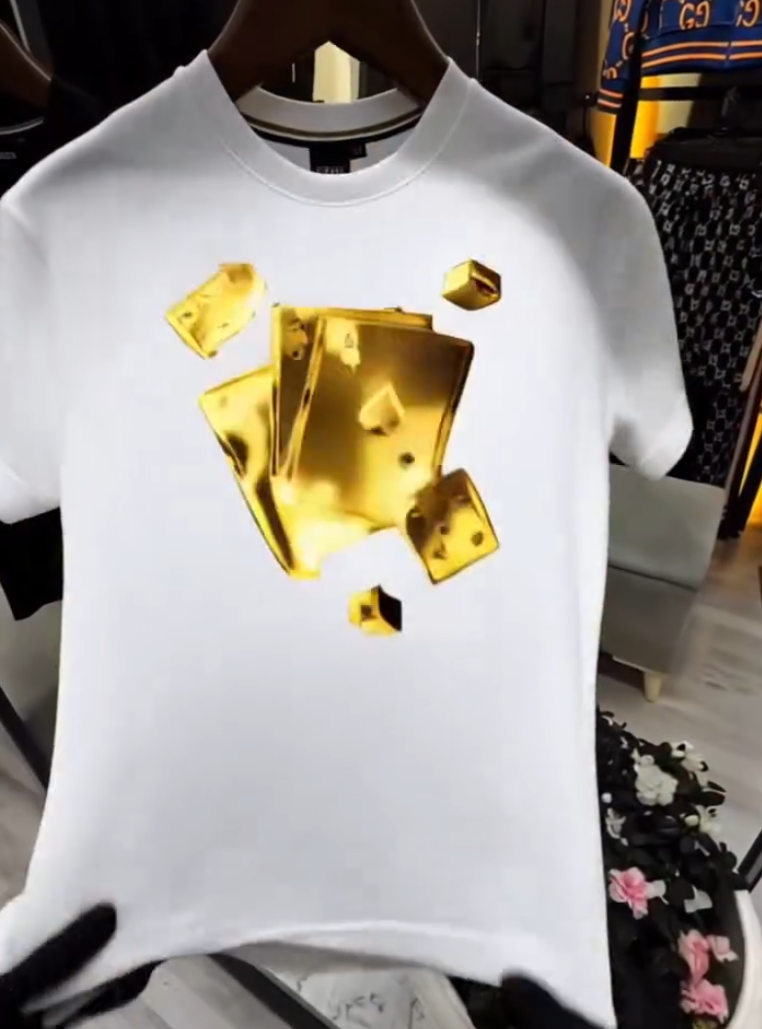 Poker print textured T-shirt
