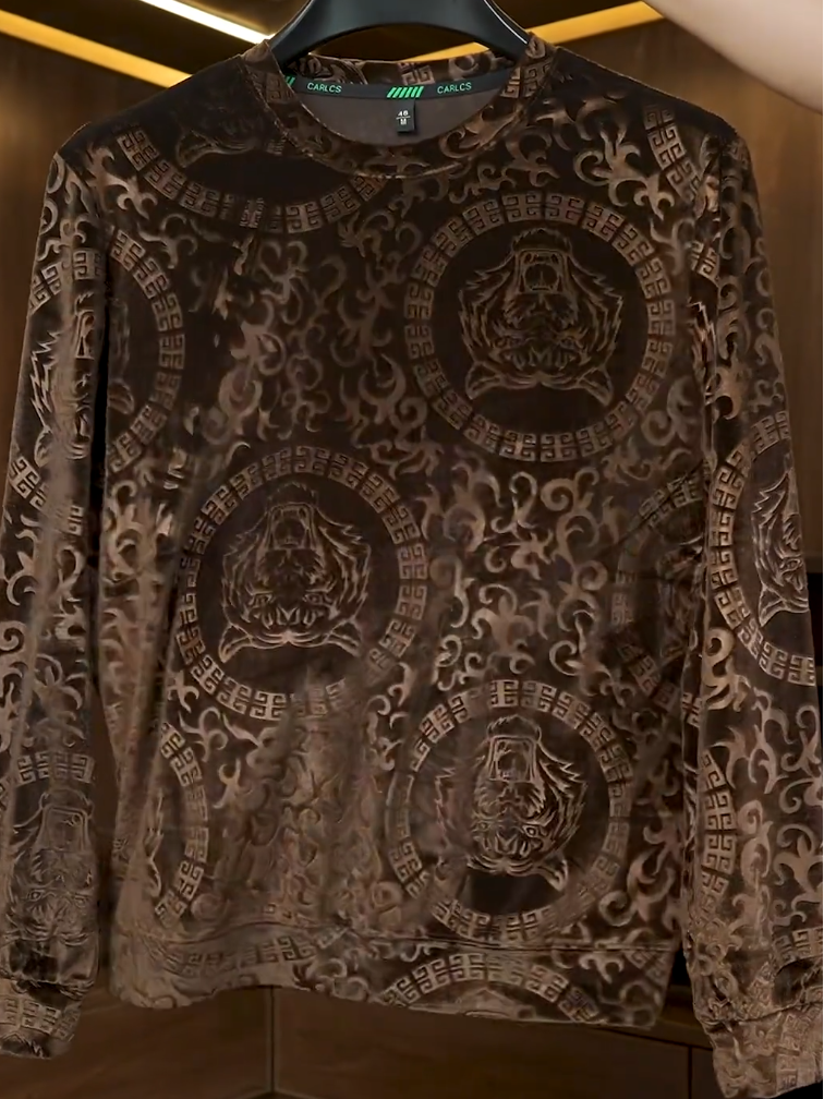 Tiger pattern velvet long-sleeved T-shirt