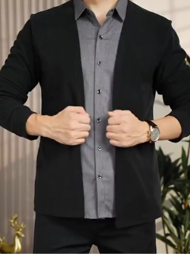 Gray and black fake two-piece long-sleeved jacket