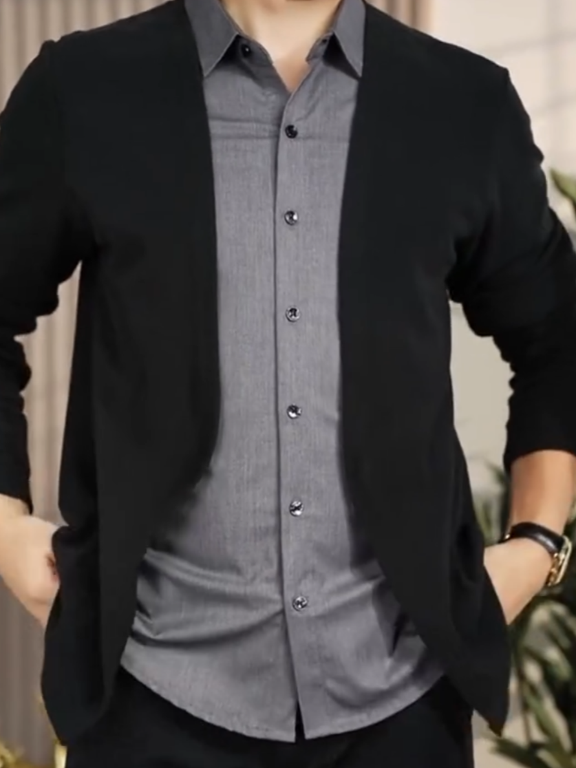Gray and black fake two-piece long-sleeved jacket