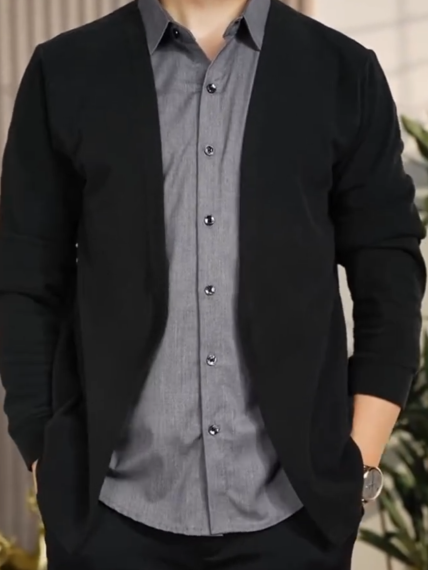 Gray and black fake two-piece long-sleeved jacket