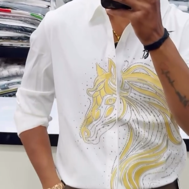 Golden Horse Sequined White Shirt