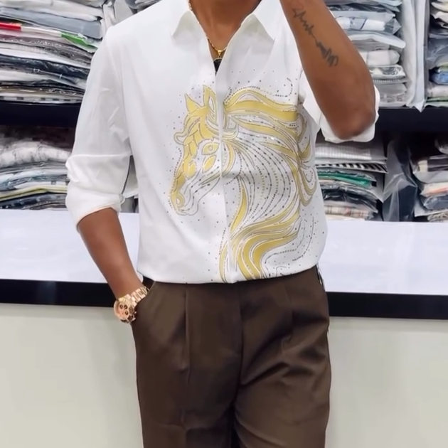Golden Horse Sequined White Shirt