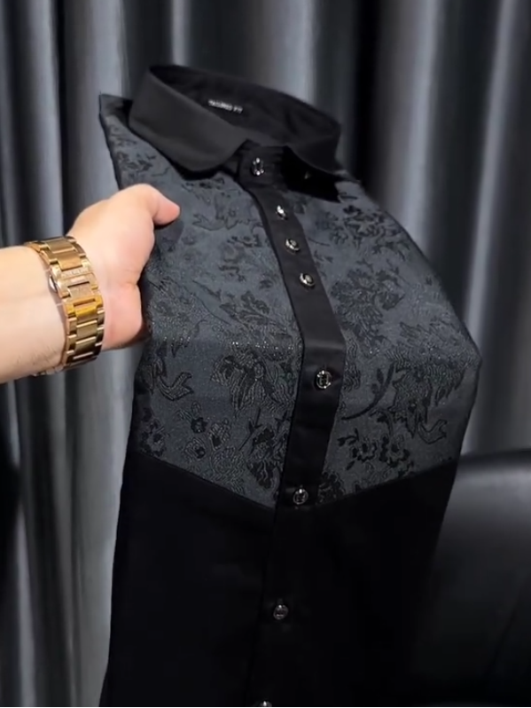Faux Embroidery Black Shirt
