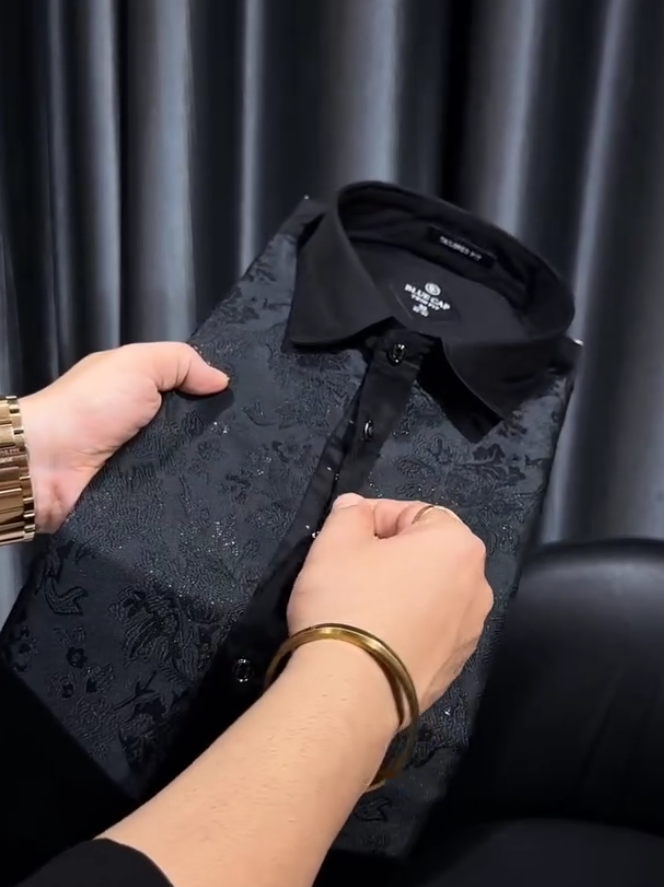 Faux Embroidery Black Shirt