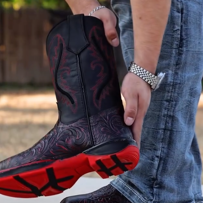 Red and black carved boots