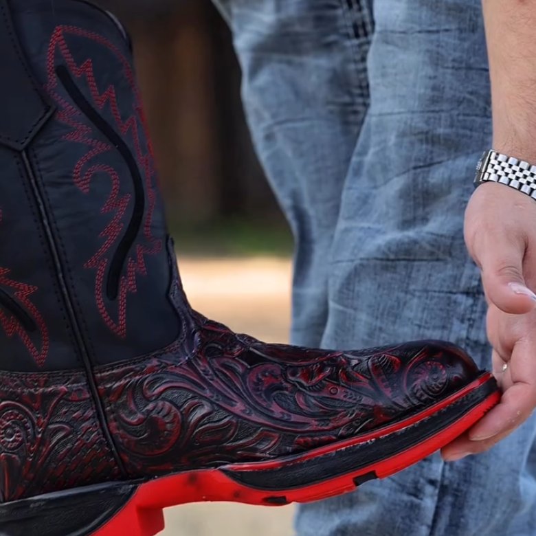 Red and black carved boots