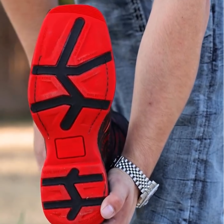 Red and black carved boots