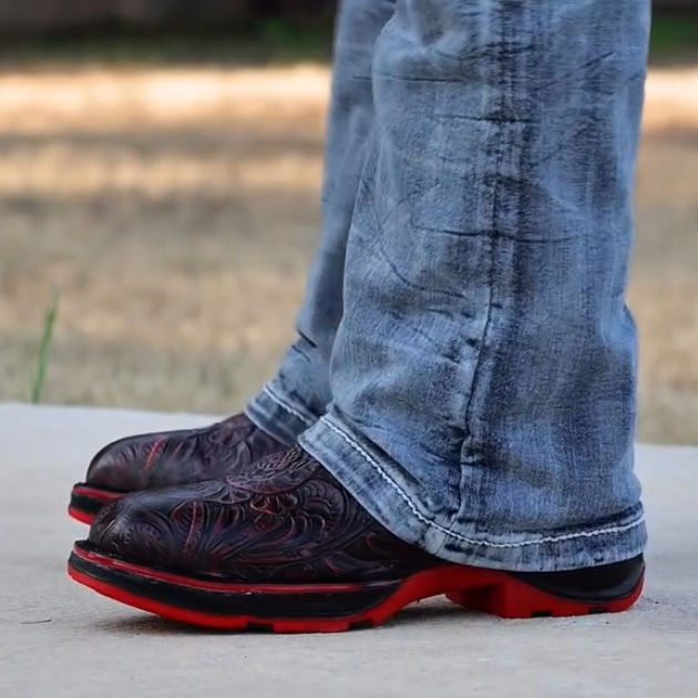 Red and black carved boots