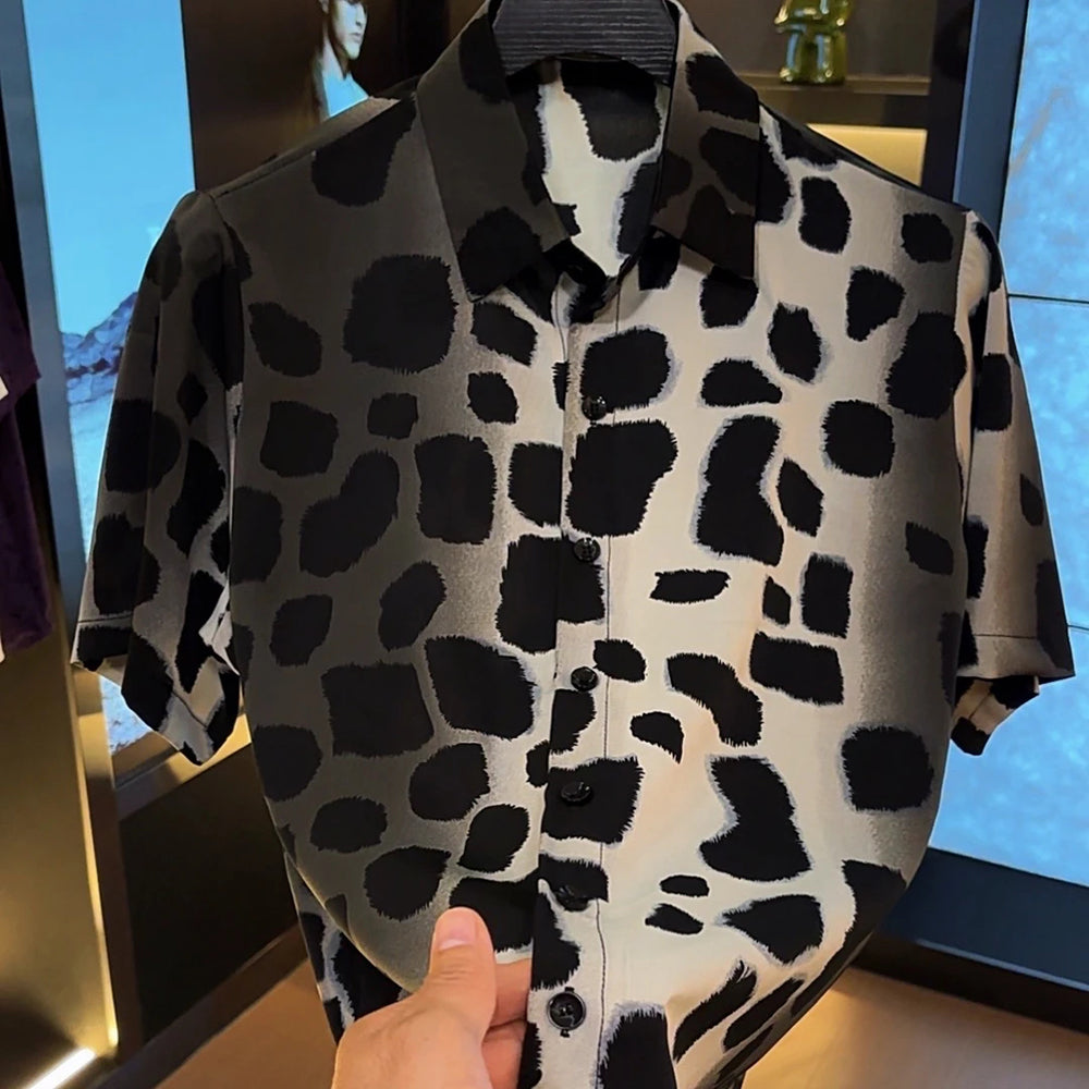 Black and white patchwork short-sleeved cool shirt